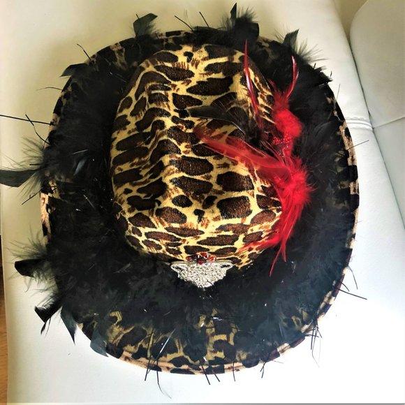 Handcrafted Y2K Boho Glamorous Embellished Leopard Print Fedora Hat NEW